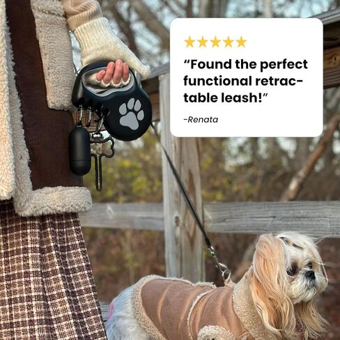 Retractable Dog Leash for Large & Extra Large Dogs (Up to 110lbs) - Customizable, Patented, Reflective Design, Ergonomic Handle, Includes Hooks & Poop Bag Holder & Dispenser - Black in Saudi Arabia