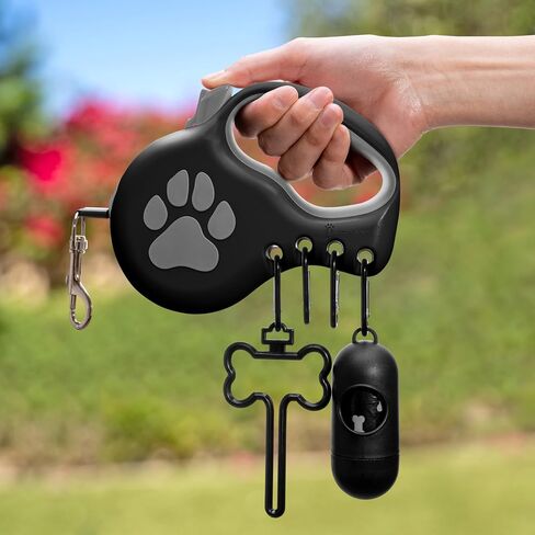 Retractable Dog Leash for Large & Extra Large Dogs (Up to 110lbs) - Customizable, Patented, Reflective Design, Ergonomic Handle, Includes Hooks & Poop Bag Holder & Dispenser - Black in Saudi Arabia