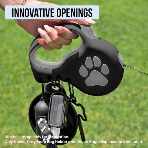 Retractable Dog Leash for Large & Extra Large Dogs (Up to 110lbs) - Customizable, Patented, Reflective Design, Ergonomic Handle, Includes Hooks & Poop Bag Holder & Dispenser - Black in Saudi Arabia