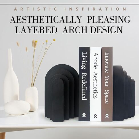 Heavy Duty Book Ends for Shelves, Decorative Book Stopper for Shelves, Resin Decor Bookends for Heavy Books, Modern Home Decor Aesthetic Book Ends Aesthetically Pleasing Layered Arch Design, Set of 2 in Saudi Arabia