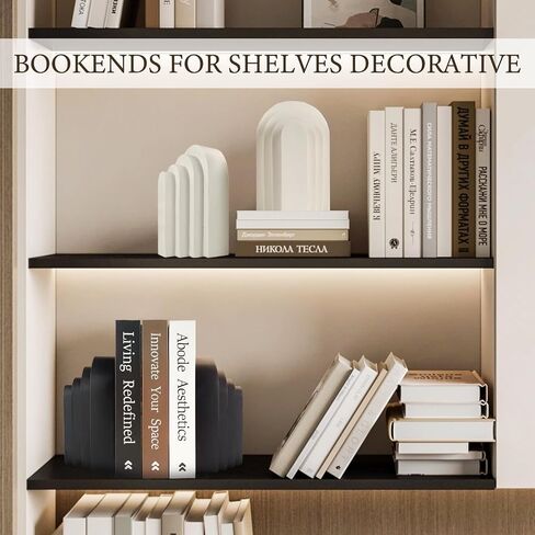 Heavy Duty Book Ends for Shelves, Decorative Book Stopper for Shelves, Resin Decor Bookends for Heavy Books, Modern Home Decor Aesthetic Book Ends Aesthetically Pleasing Layered Arch Design, Set of 2 in Saudi Arabia
