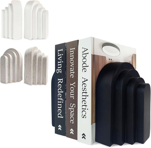 Heavy Duty Book Ends for Shelves, Decorative Book Stopper for Shelves, Resin Decor Bookends for Heavy Books, Modern Home Decor Aesthetic Book Ends Aesthetically Pleasing Layered Arch Design, Set of 2 in Saudi Arabia