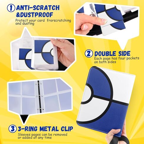 Card Binder 4 Pocket ، حامل بطاقة التداول يناسب 400 بطاقة مع 50 من الأكمام القابلة للإزالة ، حامل ألبوم كبير السوائل ومقاومة للماء لجامع بطاقات التداول ، ألبوم بطاقة مجموعة محمولة للبطاقات in Kuwait
