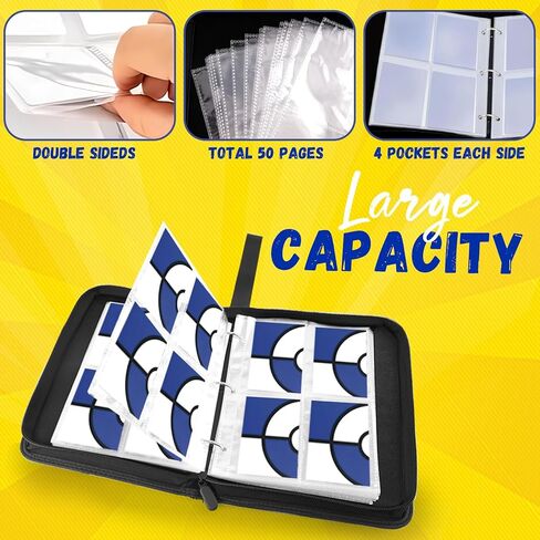 Card Binder 4 Pocket ، حامل بطاقة التداول يناسب 400 بطاقة مع 50 من الأكمام القابلة للإزالة ، حامل ألبوم كبير السوائل ومقاومة للماء لجامع بطاقات التداول ، ألبوم بطاقة مجموعة محمولة للبطاقات in Kuwait
