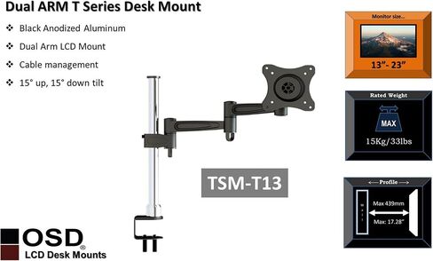 OSD Audio TSM-T13 Home and Office Single Arm Extended Desk Mount for 17-inch to 37-inch Monitor in Saudi Arabia