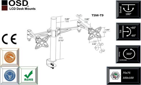 OSD Audio TSM-T13 Home and Office Single Arm Extended Desk Mount for 17-inch to 37-inch Monitor in Saudi Arabia