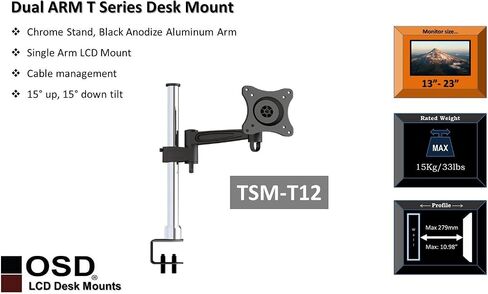 OSD Audio TSM-T13 Home and Office Single Arm Extended Desk Mount for 17-inch to 37-inch Monitor in Saudi Arabia