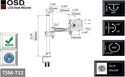 OSD Audio TSM-T13 Home and Office Single Arm Extended Desk Mount for 17-inch to 37-inch Monitor in Saudi Arabia