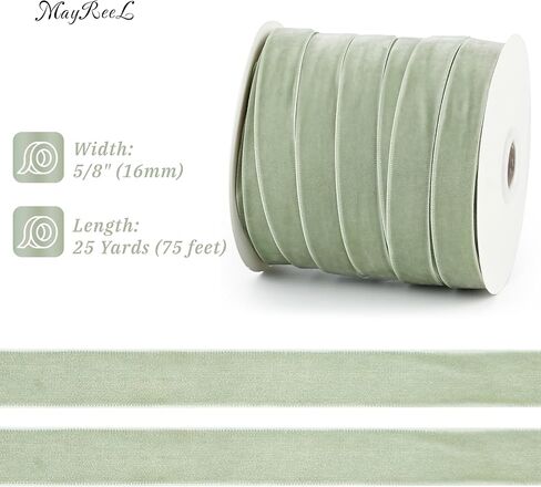 MAYREEL 5/8 Inch Sage Green Velvet Ribbon Olive Green Vintage for Gift Wrapping Wedding Invitations Crafts Party Decorations 25 Yards in Kuwait