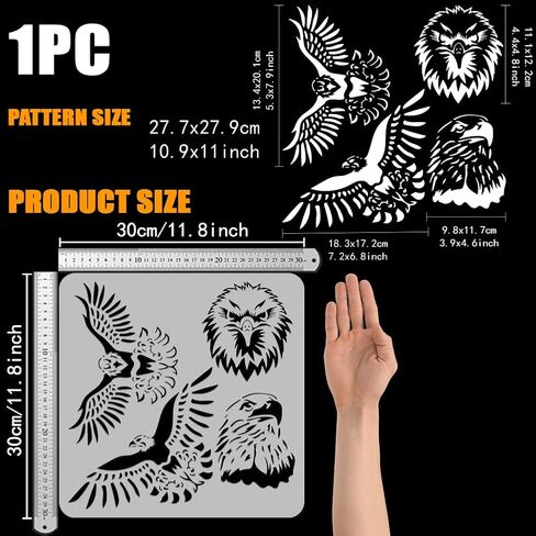 Pingerinspire Eagle Painting stencil 11.8x11.8 قابلة لإعادة الاستخدام قابلة لإعادة الاستخدام من طراز Eagle Head Decord Decor in Kuwait