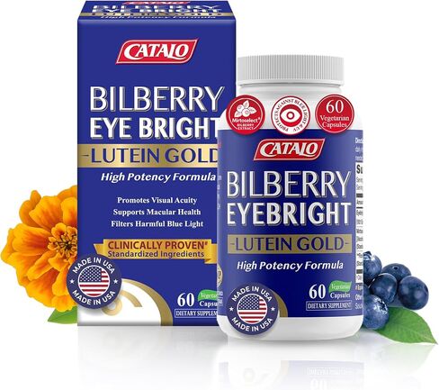 CATALO Advanced Bilberry Eye Formula - 60 Capsules, Premium Eye Care for Vision Sharpness, Discomfort Relief, and Redness Reduction, Clinically Proven with Bilberry & Vegetarian DHA, Made in USA in Saudi Arabia