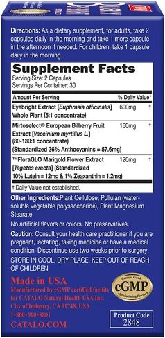 CATALO Advanced Bilberry Eye Formula - 60 Capsules, Premium Eye Care for Vision Sharpness, Discomfort Relief, and Redness Reduction, Clinically Proven with Bilberry & Vegetarian DHA, Made in USA in Saudi Arabia