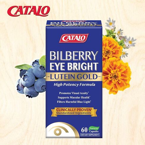 CATALO Advanced Bilberry Eye Formula - 60 Capsules, Premium Eye Care for Vision Sharpness, Discomfort Relief, and Redness Reduction, Clinically Proven with Bilberry & Vegetarian DHA, Made in USA in Saudi Arabia