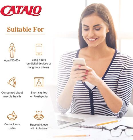 CATALO Advanced Bilberry Eye Formula - 60 Capsules, Premium Eye Care for Vision Sharpness, Discomfort Relief, and Redness Reduction, Clinically Proven with Bilberry & Vegetarian DHA, Made in USA in Saudi Arabia