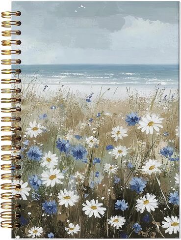 Beach Wildflowers Hardcover Spiral Notebooks - Coastal Boho Farmhouse Flowers Nautical Sea Journal for Women, Ocean Themed Gifts for Beach Lovers, White and Blue Daisy Seaside Notebook 5.5x8.3 Inch in Saudi Arabia