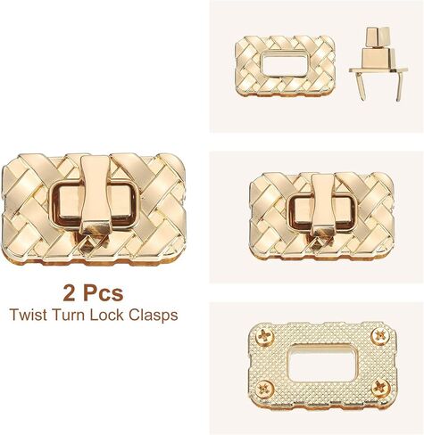 uxcell 2Pcs Twist Turn Lock Clasp, 1.38" x 0.79" Closures Lock Fasteners for Purse Aluminum Alloy Rectangle Bag Closure Clip Hardware Accessories for DIY Handbag Craft, Gold in Saudi Arabia