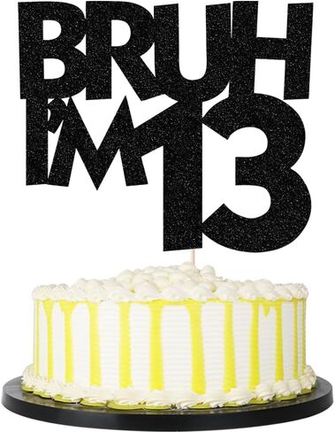Palasasa Bruh أنا 13 كعكة Topper ، Black Glitter Funny 13th Firsty/Bro أنا 13/إنه لوازم حفلات عيد الميلاد الثالث عشر (13) in Kuwait
