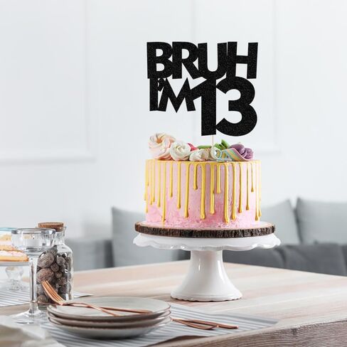 Palasasa Bruh أنا 13 كعكة Topper ، Black Glitter Funny 13th Firsty/Bro أنا 13/إنه لوازم حفلات عيد الميلاد الثالث عشر (13) in Kuwait