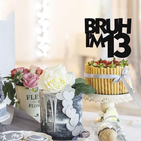 Palasasa Bruh أنا 13 كعكة Topper ، Black Glitter Funny 13th Firsty/Bro أنا 13/إنه لوازم حفلات عيد الميلاد الثالث عشر (13) in Kuwait