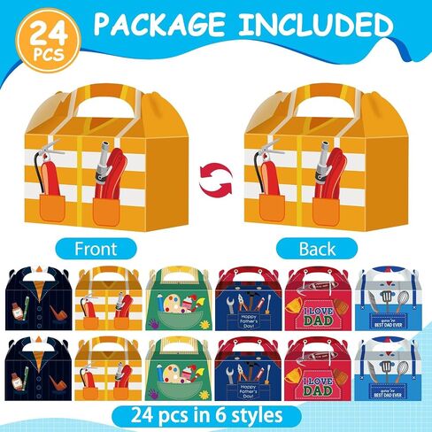 Qoubai 24pcs صناديق الهدايا عيد الأب أفضل صناديق علاج أبدي ، عيد الأب ، مربع الحفلات مع الزخارف التي أحبها أبي حلوى جيدة لحفلات الحفلات للرجال بابا جد (6 أنماط) in Kuwait