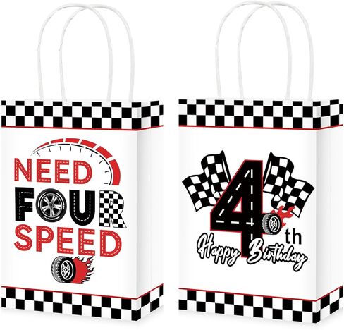 Grencian 16Pcs Need Four Speed Birthday Party Favor Bags Race Car Theme 4th Candy Treat Gift Goodie Bags with Handles Racing Car 4th Birthday Decorations for Kids Boys 4 Year Old Party Favors Supplies in Kuwait