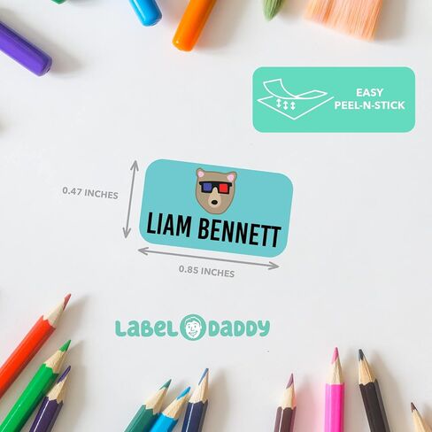 Label Daddy, Personalized Stickers Labels for Boys, Water Proof Labels for School, Suitable Tag Kids Items for Camping Trips and More, Extra Small Labels, Bear Design, 75 Ct in Saudi Arabia