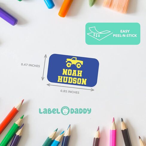 Label Daddy, Personalized Stickers Labels for Boys, Water Proof Labels for School, Suitable Tag Kids Items for Camping Trips and More, Extra Small Labels, Bear Design, 75 Ct in Saudi Arabia