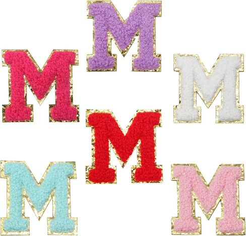 6 PCS CHENILLE LETTER STATES ، ملصقات رسائل لاصقة ذاتية لاصق بقع بريق للملابس والأكياس والنسيج (م ، ألوان مختلطة) in Kuwait