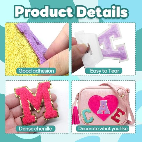 6 PCS CHENILLE LETTER STATES ، ملصقات رسائل لاصقة ذاتية لاصق بقع بريق للملابس والأكياس والنسيج (م ، ألوان مختلطة) in Kuwait