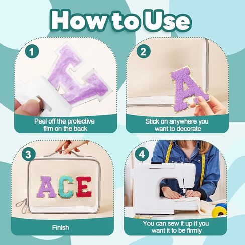 6 PCS CHENILLE LETTER STATES ، ملصقات رسائل لاصقة ذاتية لاصق بقع بريق للملابس والأكياس والنسيج (م ، ألوان مختلطة) in Kuwait