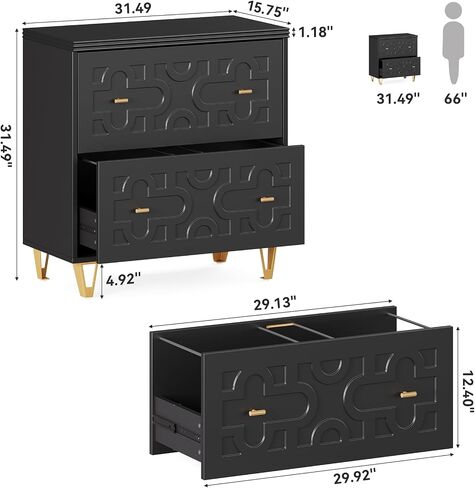 LITTLE TREE 2-Drawer File Cabinet, Under Desk Office Storage Cabinet for Letter Size File Folders with Tabs, Printer Stand, Fitting A4, Modern Home Office Organizer, Black in Kuwait
