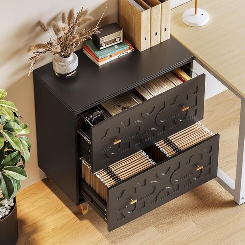 LITTLE TREE 2-Drawer File Cabinet, Under Desk Office Storage Cabinet for Letter Size File Folders with Tabs, Printer Stand, Fitting A4, Modern Home Office Organizer, Black in Kuwait