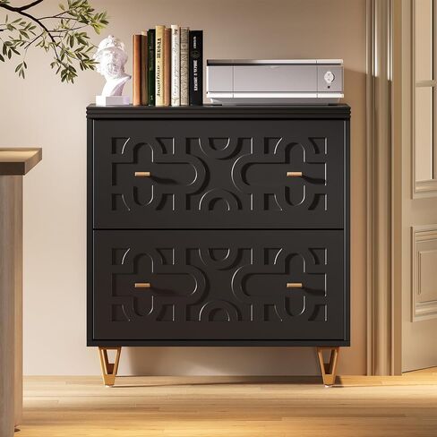 LITTLE TREE 2-Drawer File Cabinet, Under Desk Office Storage Cabinet for Letter Size File Folders with Tabs, Printer Stand, Fitting A4, Modern Home Office Organizer, Black in Kuwait