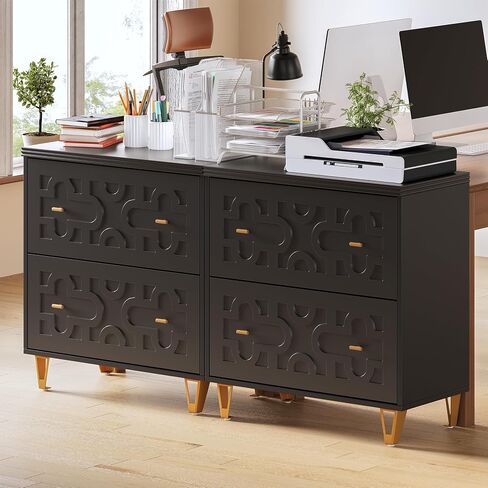 LITTLE TREE 2-Drawer File Cabinet, Under Desk Office Storage Cabinet for Letter Size File Folders with Tabs, Printer Stand, Fitting A4, Modern Home Office Organizer, Black in Kuwait