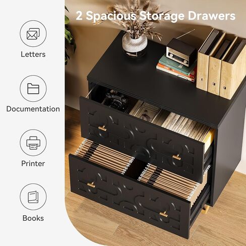 LITTLE TREE 2-Drawer File Cabinet, Under Desk Office Storage Cabinet for Letter Size File Folders with Tabs, Printer Stand, Fitting A4, Modern Home Office Organizer, Black in Kuwait