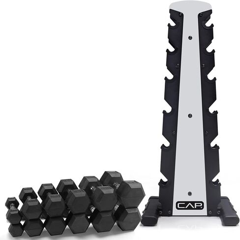 CAP Barbell 100 LB Coated Hex Dumbbell Weight Set with Vertical Rack in Kuwait