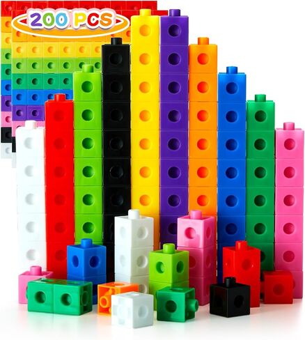 مجموعة من 200 طفل يربطون مكعبات للرياضيات ، STEM Connecting Cubes Math Manipulatives Kids Counting Colls لمستلزمات التعلم في الفصول الدراسية لأطفال ما قبل المدرسة والابتدائية in Kuwait