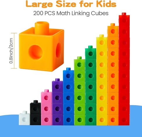 مجموعة من 200 طفل يربطون مكعبات للرياضيات ، STEM Connecting Cubes Math Manipulatives Kids Counting Colls لمستلزمات التعلم في الفصول الدراسية لأطفال ما قبل المدرسة والابتدائية in Kuwait