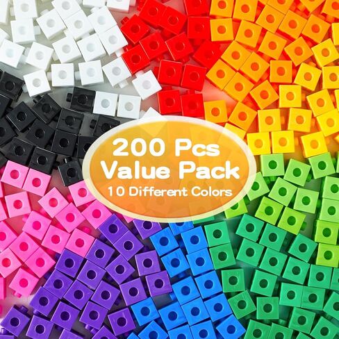 مجموعة من 200 طفل يربطون مكعبات للرياضيات ، STEM Connecting Cubes Math Manipulatives Kids Counting Colls لمستلزمات التعلم في الفصول الدراسية لأطفال ما قبل المدرسة والابتدائية in Kuwait
