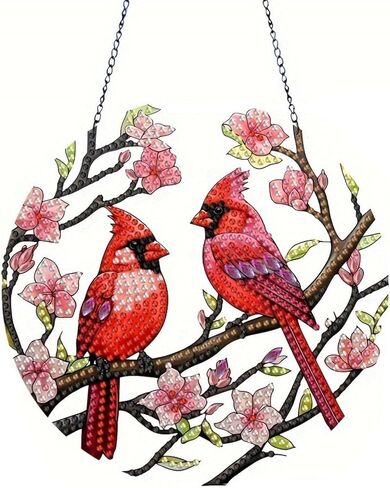 Flower Birdcage Design DIY Diamond Art Painting Wreath Kits Special Shaped Rhinestone Diamond Art Window Pendants Home Garden Wall Hanging Kits (Single Side Point Drill) (#11-Cat) (#38-Cardinal) in Saudi Arabia