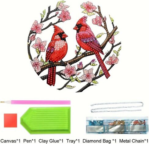 Flower Birdcage Design DIY Diamond Art Painting Wreath Kits Special Shaped Rhinestone Diamond Art Window Pendants Home Garden Wall Hanging Kits (Single Side Point Drill) (#11-Cat) (#38-Cardinal) in Saudi Arabia