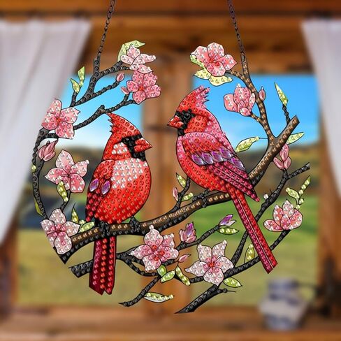 Flower Birdcage Design DIY Diamond Art Painting Wreath Kits Special Shaped Rhinestone Diamond Art Window Pendants Home Garden Wall Hanging Kits (Single Side Point Drill) (#11-Cat) (#38-Cardinal) in Saudi Arabia