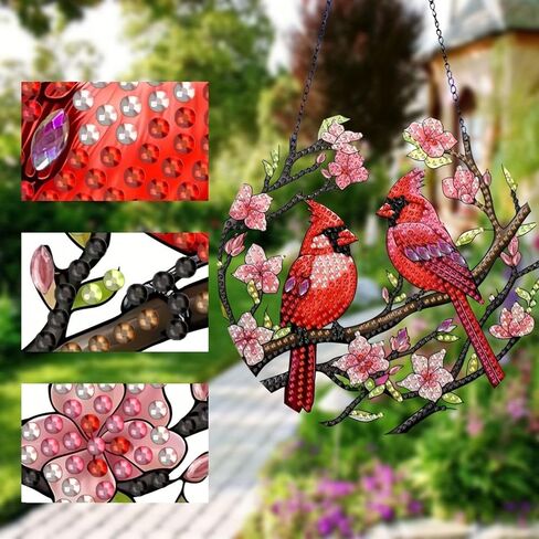 Flower Birdcage Design DIY Diamond Art Painting Wreath Kits Special Shaped Rhinestone Diamond Art Window Pendants Home Garden Wall Hanging Kits (Single Side Point Drill) (#11-Cat) (#38-Cardinal) in Saudi Arabia