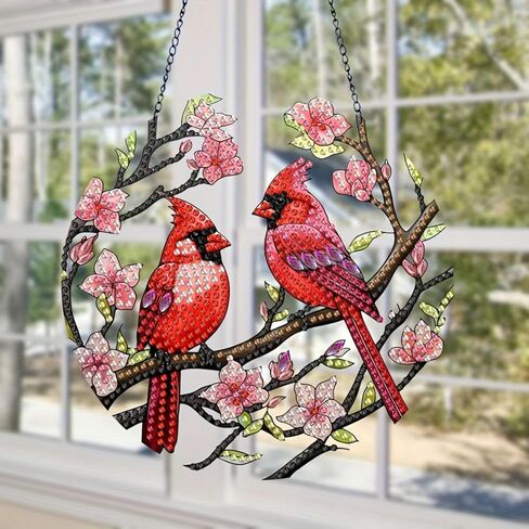 Flower Birdcage Design DIY Diamond Art Painting Wreath Kits Special Shaped Rhinestone Diamond Art Window Pendants Home Garden Wall Hanging Kits (Single Side Point Drill) (#11-Cat) (#38-Cardinal) in Saudi Arabia