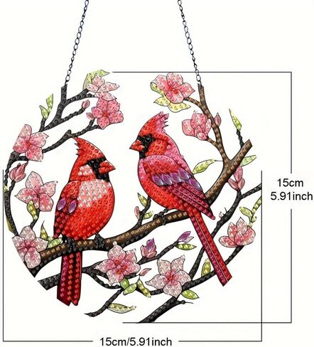 Flower Birdcage Design DIY Diamond Art Painting Wreath Kits Special Shaped Rhinestone Diamond Art Window Pendants Home Garden Wall Hanging Kits (Single Side Point Drill) (#11-Cat) (#38-Cardinal) in Saudi Arabia