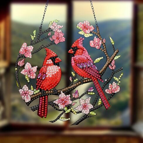 Flower Birdcage Design DIY Diamond Art Painting Wreath Kits Special Shaped Rhinestone Diamond Art Window Pendants Home Garden Wall Hanging Kits (Single Side Point Drill) (#11-Cat) (#38-Cardinal) in Saudi Arabia