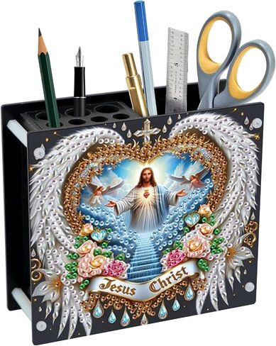DIY 5D Diamond Painting Pen Holder – Jesus Religious Crystal Rhinestones Diamond Art Holder, Perfect for Storing Pens, Pencils, and Rulers in Saudi Arabia