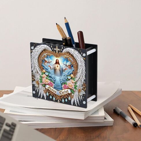 DIY 5D Diamond Painting Pen Holder – Jesus Religious Crystal Rhinestones Diamond Art Holder, Perfect for Storing Pens, Pencils, and Rulers in Saudi Arabia