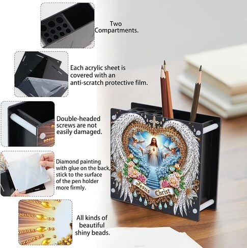 DIY 5D Diamond Painting Pen Holder – Jesus Religious Crystal Rhinestones Diamond Art Holder, Perfect for Storing Pens, Pencils, and Rulers in Saudi Arabia