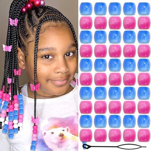 48PCS Hair Beads for Braids Pink Purple Dreadlock Bead Loc Jewelry Accessories Mixed Color Acrylic Pony Bead Hair Decorations Accessories for Women in Kuwait